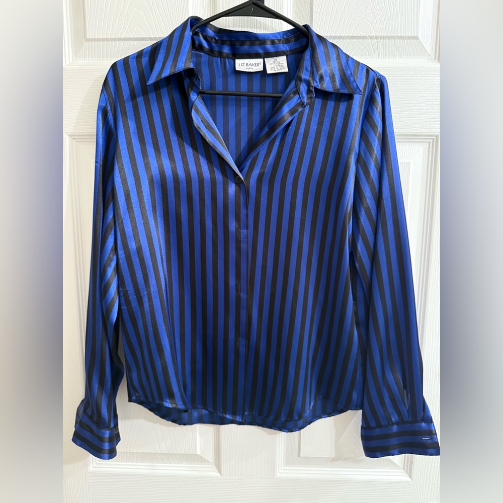 Liz Baker woman Navy and Black Striped Blazer